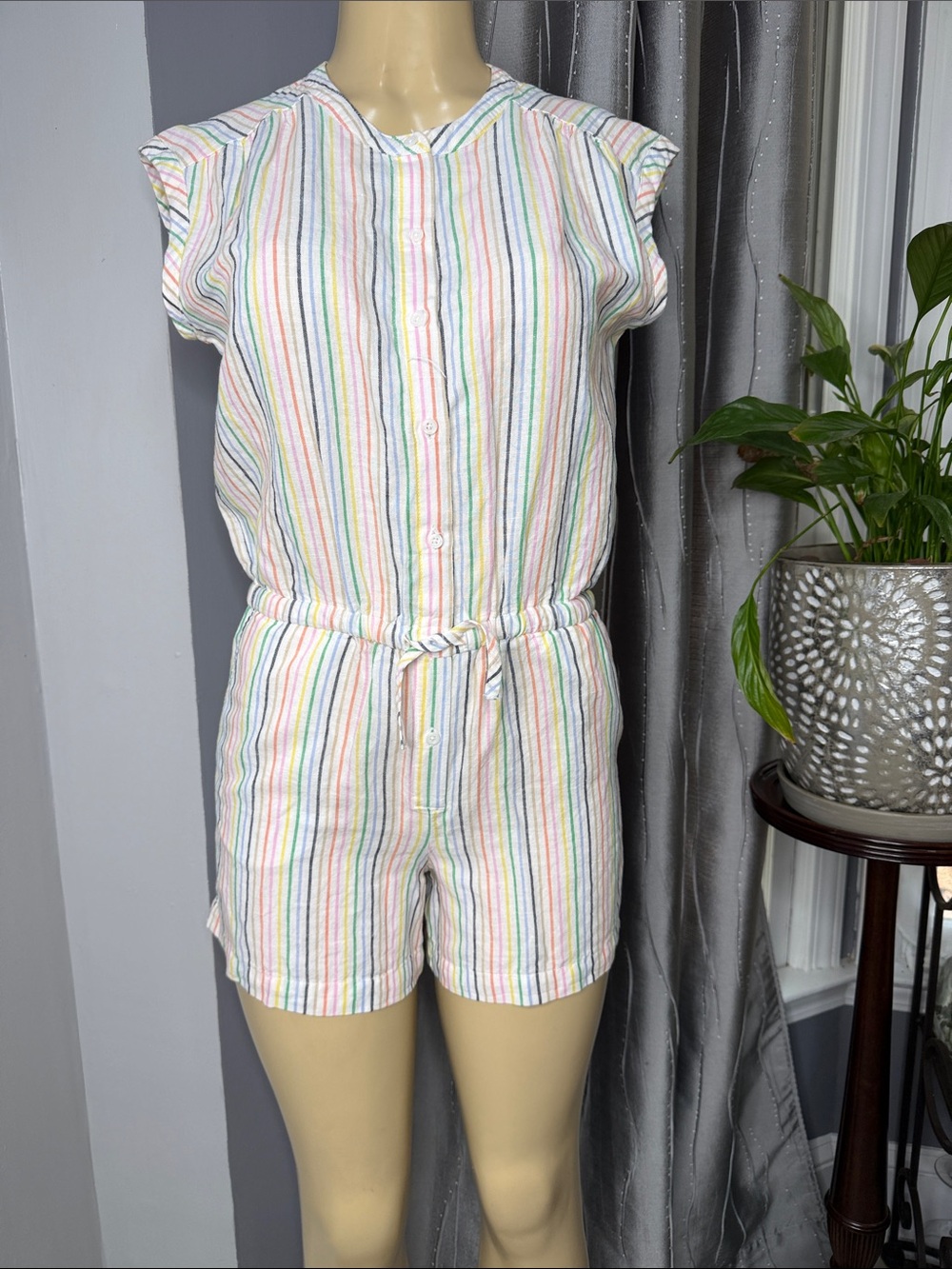 GAP Girls Sz XXL Multicolor Striped Button-Front Cotton Romper NWT